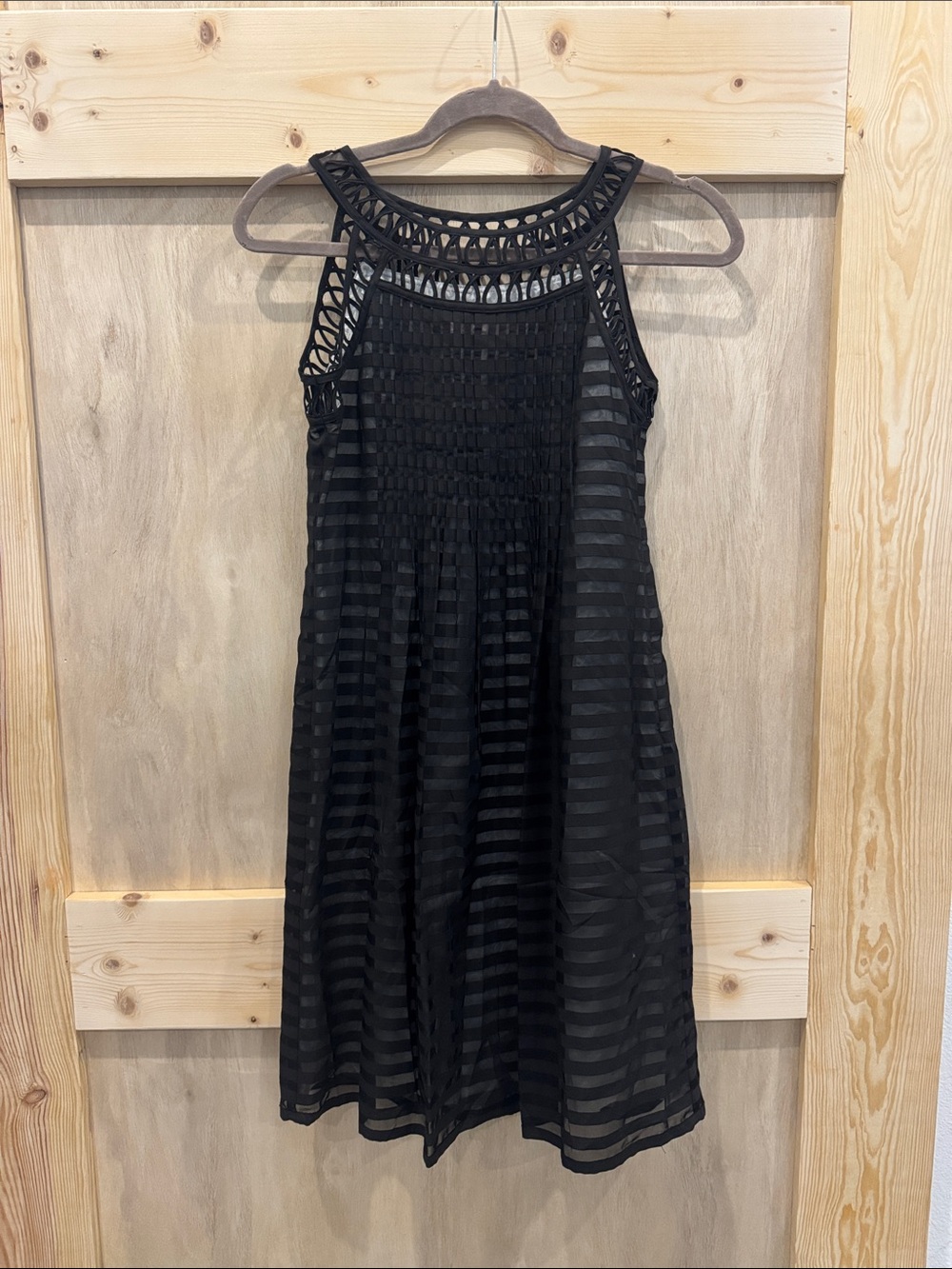 Cynthia Steffe Black Crochet Yoke Striped Midi Dress (Sleeveless)